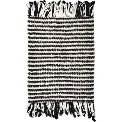 Tapis 60 x 80 cm texturé noir et blanc avec franges bicolores – SOHO (1/5)