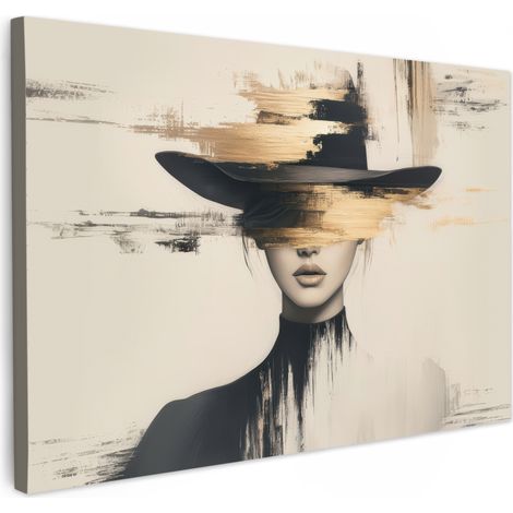 TABLEAU SUR TOILE Femme - Chapeau - Peinture Toile Peinture Grand Format XXL 150x100 cm