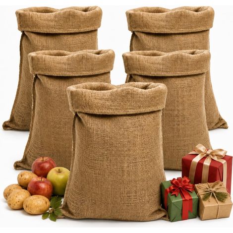 Sacs en Toile de Jute Grandes 80 x 50 cm – 5 SACS – Sac de Jute pour Bricolage, Décoration, Jardin, Boîte à Objets, Noël, Fêtes - Grand sac en Jute Jardin et Pommes de Terre (1/5)