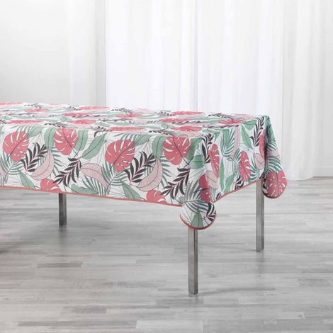 Nappe Antitache "Beauty Jungle" 150x240cm Blanc & Rose (1/3)