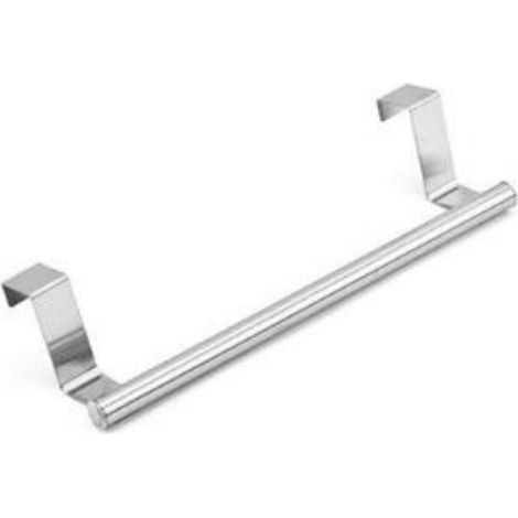 Porte-serviettes à suspendre sur porte de meuble, barre porte-serviettes sans perçage, modèle court 23,5 cm, finition argentée, 2 pièces (1/3)