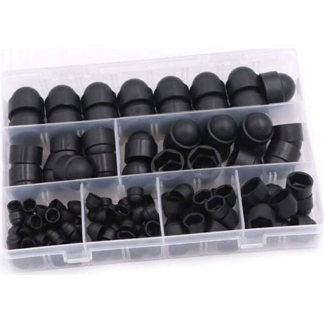 145 Pièces Cache Vis Écrou De Protection,Kit D'Écrous Dôme Capuchons De Protection Dôme Écrou De Boulon Couvrent 6 Tailles M4 M5 M6 M8 M10 M12 Avec Boîte Pour Machines, Meubles Et Véhicules (Noir) (1/4)