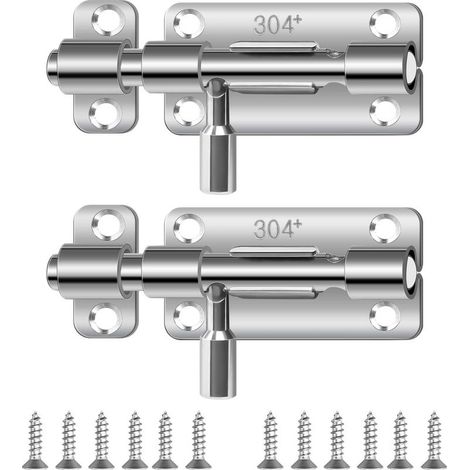 Verrou de Porte 2 Pièces Targette de Porte Targette Acier Inoxydable Loquet Coulissant avec Vis Loquet Porte Coulissante pour Maison Grange Clôture Hangar (1/5)