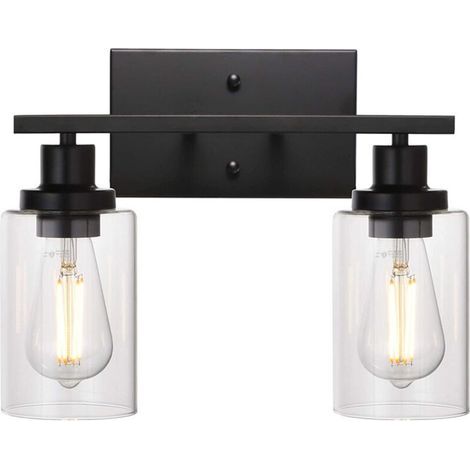 Black bathroom vanity light with glass shade, vintage style interior wall sconce for bathroom (1/5)