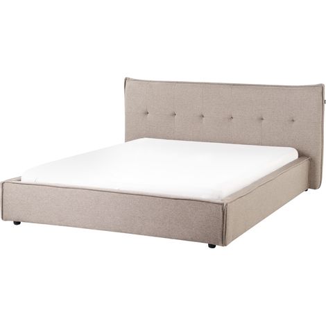 Cama con somier tapicería de tela patas negras con cabecero y somier dormitorio gris pardo 160 x 200 cm Lestre