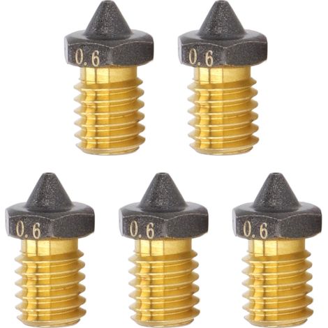 Packung mit 5 PTFE-beschichteten Messing-3D-Druckerdüsen, kompatibel mit 1,75-mm-Filamenten, für hohe Durchflussrate und 0,6-mm-Öffnung. (1/5)