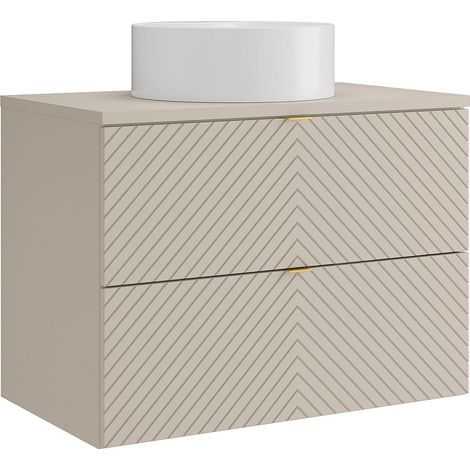 Meuble de salle de bain suspendu avec vasque à poser ronde - Beige - 80 cm - DORIONI (1/4)