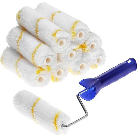 Lot de 10 mini rouleaux de peinture 110 mm avec manche ergonomique - pour travaux de peinture et de rénovation (1/5)