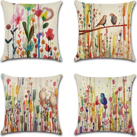 CCYKXA Throw Pillow Covers 45 x 45 cm, Set of 4 Linen Cushion Covers, Flower Bird of Life Decorations for Sofa, Outdoor Garden, Bed, Couch, Car (18 x 18 inch) (1/5)