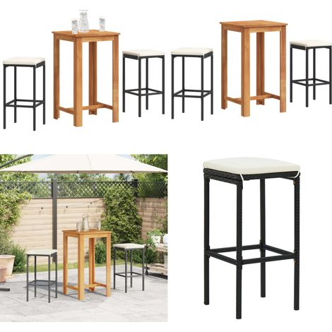 Set Bar da Giardino 3 pz Nero in Legno Acacia e Polyrattan - Tavolo da bar - Sgabello da bar