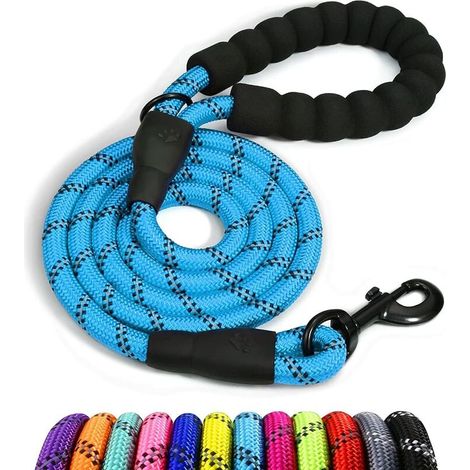 Laisse Chien Corde, Laisse pour Chien en Nylon avec Poignée Rembourrée Douce et des Fils réfléchissants pour Chiot et Petit Chien, 150cm x 1.2cm, Bleu (1/5)