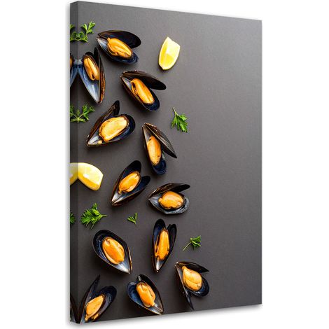 Tableau déco Fruits de mer moules et herbes 40x60 (1/4)
