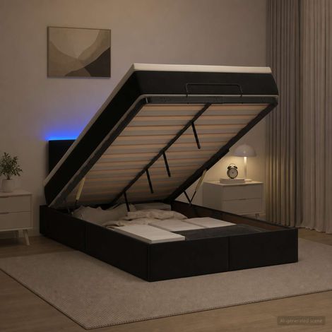 vidaXL Cama tipo otomana con colchón y LED Negro 120 x 200 cm (1/5)