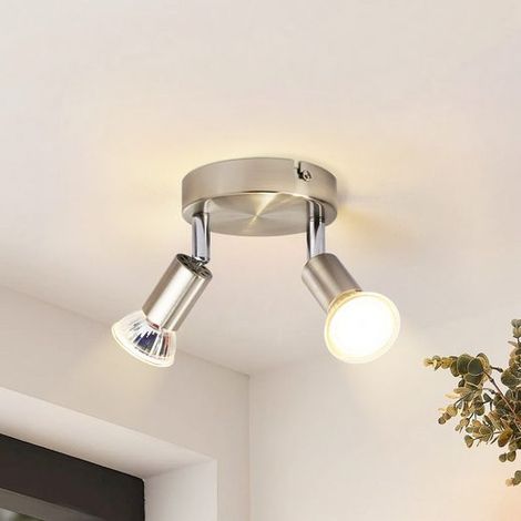 GBLY plafonnier LED, 2 spots pivotants, Spot de plafond Orientable 350° Rond, GU10, éclairage plafond chambre, salon salle à manger cuisine, Silber (1/5)