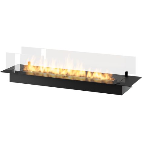 Brûleur insert bioéthanol 120cm en inox noir, à encastrer ou à poser, 4 litres avec verres inclus