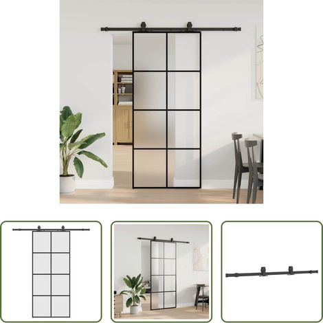 Sécurité - Porte coulissante kit de quincaillerie noir 90x205 cm verre ESG (1/5)