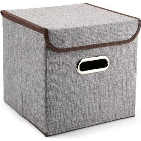 Boîte de Rangement Pliable avec Couvercle Cube Vêtements Décorations Sous-Vêtements Petite Boîte de Rangement Gris (1/4)