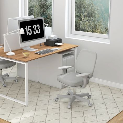 REDOM Sedia da ufficio ergonomica, altezza regolabile, schienale in rete traspirante, girevole, ruote bloccabili, poliestere grigio