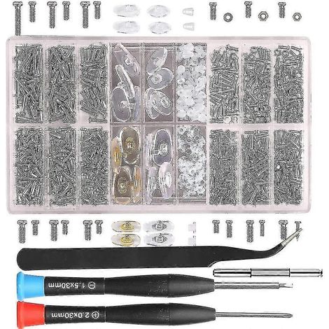 Kit de réparation de lunettes, ensemble de vis et d'écrous avec mini tournevis et pince à épiler, pour lunettes de vue, lunettes de soleil, bijoux, montres, couverts, ensemble (1/4)