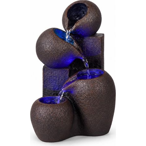 Fontaine d’Intérieur Cascade 4 Niveaux Jarre Effet Pierre Naturelle Lumière LED Coloré, Déco d’intérieur Zen et Élégant, Fontaine de Table, Idée Cadeau, H 25cm (1/5)