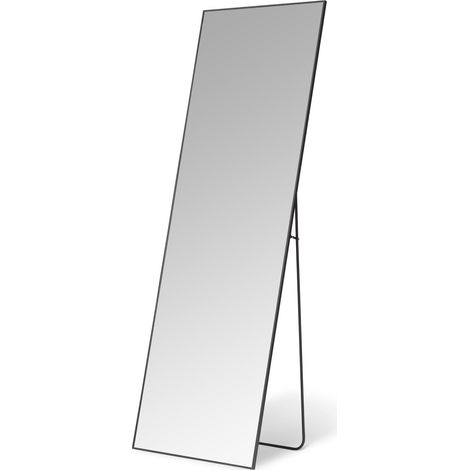 Miroir Rectangulaire Pleine Longueur, Fixation Murale/Sol, 162,6cm x 53,3cm x 1,4cm, Noir (1/5)