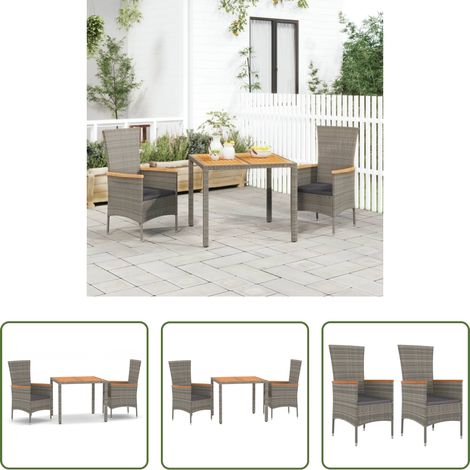 vidaXL Salle à manger extérieure - Ensemble à manger de jardin 3 pcs coussins gris résine tressée (1/5)