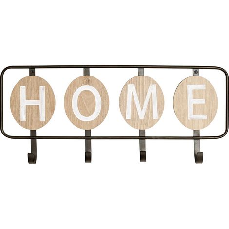 Garde-robe murale, Patère murale en bois coloris chêne et métal noir  - longueur 50 x profondeur 5 x hauteur 22 cm (1/5)