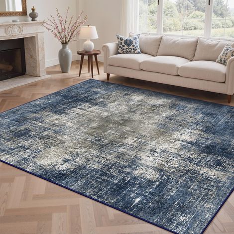 Tapis Salon Résumé 200x290cm Lavable en Machine Rug AntidéRapant Poil Ras, pour Chambre Salle a Manger Descente de Lit Bureau, Cuisine, Bleu Nuit (1/4)
