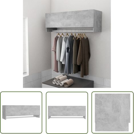 The Living Store Garde-robe gris béton 100x32,5x35 cm bois d'ingénierie - Armoire - Meuble Rangement - Placard - Dressing - Commode (1/5)