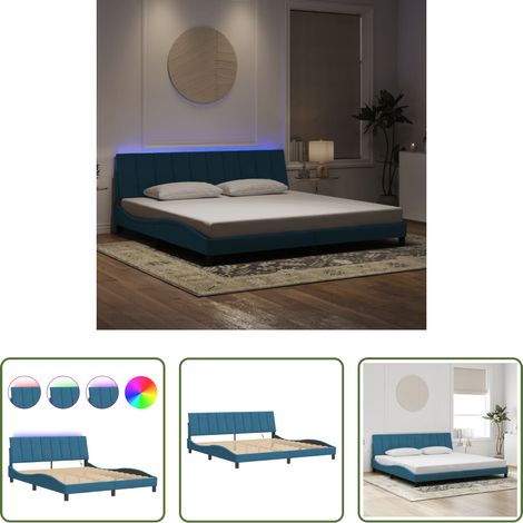 LED-Leuchten - Bettgestell mit LED ohne Matratze "Hanko" Blau 200x200 cm Samt (1/5)