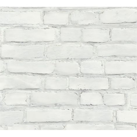 Stone tile wallpaper wall Profhome 374142 non-woven wallpaper smooth with nature-inspired pattern matt white grey 5.33 m2 (57 ft2) (1/5)