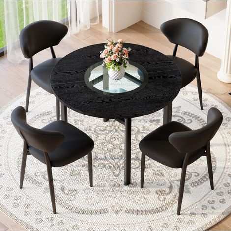 Conjunto de mesa y 4 sillas 100x100x76 cm MDF negro con almacenaje FloraGrace (1/5)