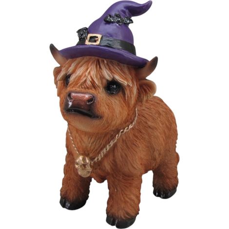 Dekofigur Kuh mit Hexenhut Highland Cattle Halloween 19 x 9 cm braun Dekofigur