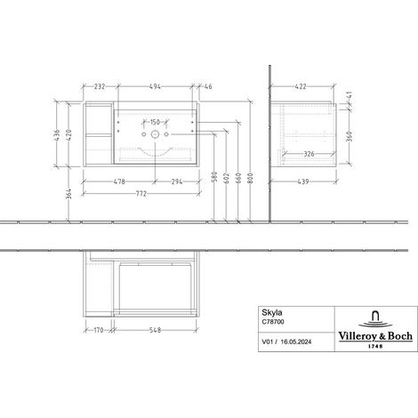 Villeroy & Boch C78700VR Lavabo US Skyla C78700 772x436x