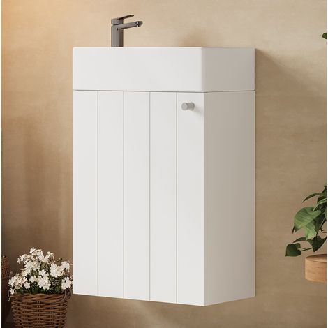 Wandwaschtischunterschrank 41 x 23 x 62,5 cm, weiß, MDF und Keramik, Soft-Close, OKMYHOME (1/5)