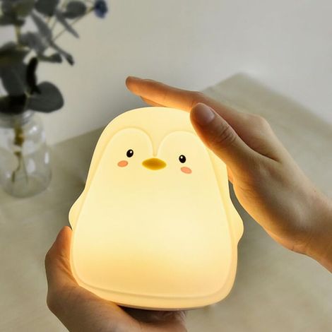Lámpara de mesita de noche recargable de silicona con diseño de pingüino de dibujos animados Creative Touch - Crezuo