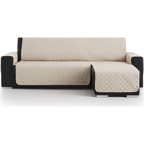 Housse de canapé d'angle matelassée avec méridienne à droite ou à gauche, longueur 200 cm, beige (1/4)