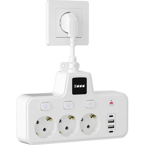 Multiprise 3 Prises avec 2 Ports USB A et 2 Ports Type-C, Lampe de Nuit à écran Tactile (3 Niveaux de luminosité), Prise de Courant avec Interrupteur Unique pour Bureau, Maison. (Blanc) (1/5)