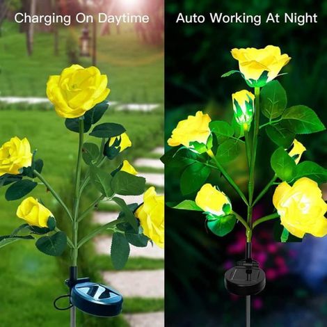 Lampes de Jardin Solaires Extérieur, Lampes Fleurs de Rose Solaire, 5 LED de décoration de jardin multicolore et changeante(Jaune) (1/4)