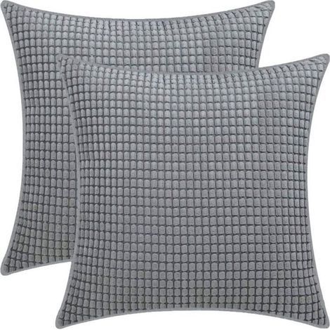 Velvet Ribbed Pillowcase Set - 2 Pieces 45x45cm Dark Gray, Home or Sofa Decor, Soft Cushion Cover