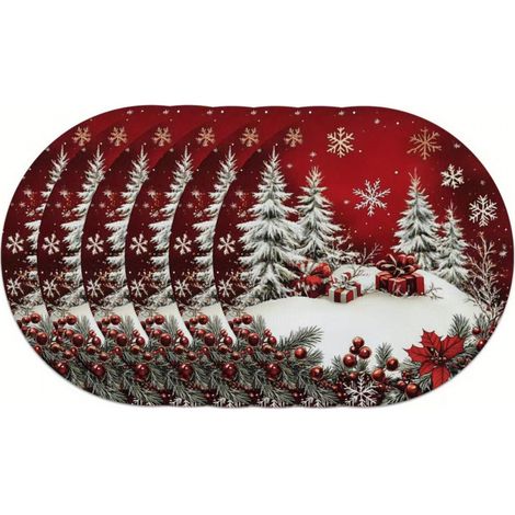 Sets de table de Noël ronds, sets de table décoratifs bonhomme de neige, sets de table imprimés en vinyle non imperméable - 37 x 37 cm (lot de 6) - 20