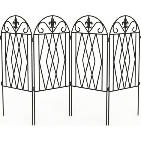 Ensemble de 4 barrières de jardin en métal, 125 x 56 cm, avec une structure arquée robuste, facile à installer pour les pelouses et les terrasses. Noires. (1/5)