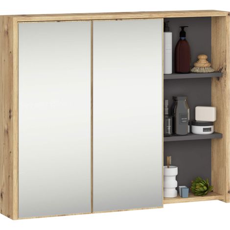 Pensile bagno con specchio VAMI Rovere Artisan, Grigio Grafite 90 cm 2 ante 90x15x75 cm (1/5)
