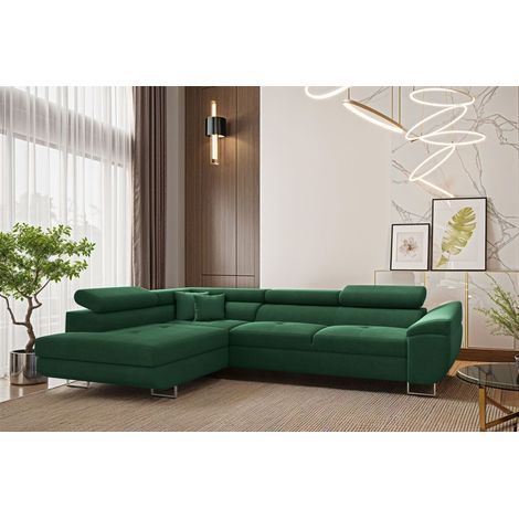 Ecksofa Schlafsofa Sofa CARMELO in Stoff Nova Grün Ottomane Links (1/4)