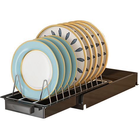 Organisateur coulissant pour placard de cuisine, en acier inoxydable, avec étagères multifonctionnelles pour assiettes, noir. (1/4)