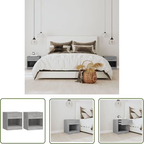 The Living Store Tables de chevet 2 pcs avec tiroir Sonoma gris - Table De Chevet - Meuble De Chambre - Commode - Étagère Murale - Décoration Intérieure (1/5)