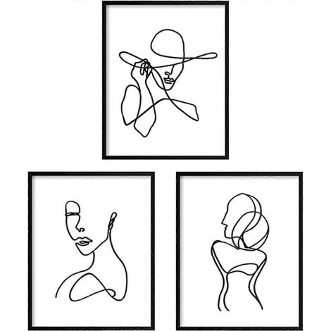 Ensemble de 3 posters minimalistes (dessins de visages en noir et blanc) à accrocher, pour chambre ou salon, 20 x 25 cm-AquaForge (1/5)