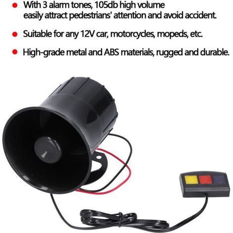 Klaxon D'Alarme - 105 dB - 12 V - Pour Voiture Moto Cyclomoteur - 1 Pièce (1/5)