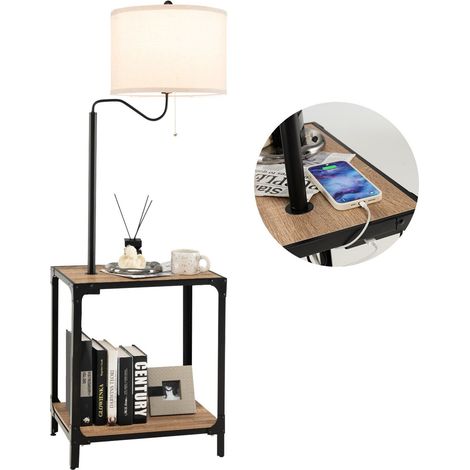 Floor Lamp Bedside Nightstand End Table Lamp W/ End Table and USB Charging Ports (1/5)