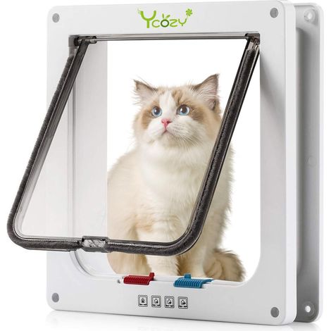 Chatière pour Chat et Chien Porte de Chatière Magnétique à 4 Positions de Fermeture Accès Contrôlé pour Portes Fenêtres et Murs Blanc (1/5)